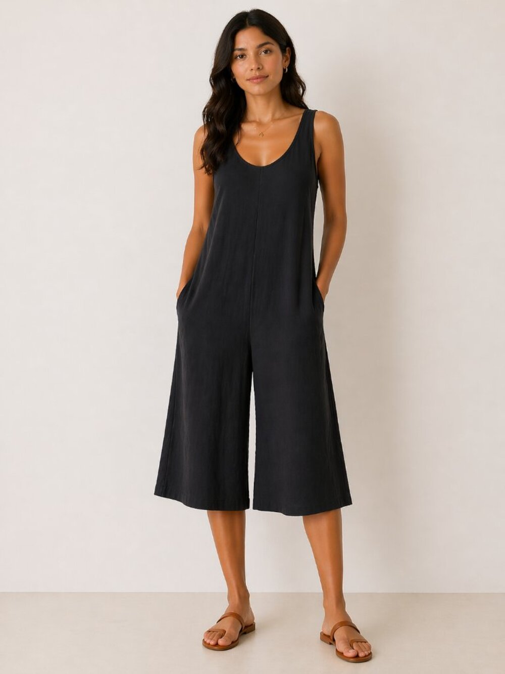 AnyBody Black Jumpsuit Petite Small Wide Leg Modal Lounge Travel One Piece